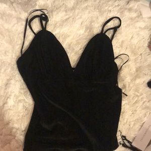 Black Velvet Ribbed Bodysuit